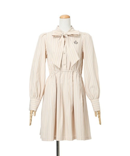 F i.n.t（フィント）の「ボリュームスリーブボウタイストライプワンピース/fint フィント（ワンピース・レディース・ライトベージュ/ブルーグレー・FREE）」の13枚目の写真