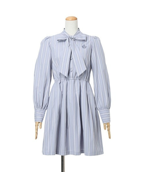 F i.n.t（フィント）の「ボリュームスリーブボウタイストライプワンピース/fint フィント（ワンピース・レディース・ライトベージュ/ブルーグレー・FREE）」の14枚目の写真