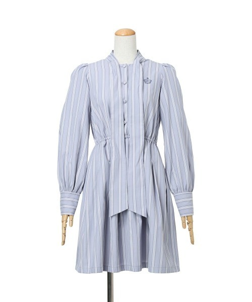 F i.n.t（フィント）の「ボリュームスリーブボウタイストライプワンピース/fint フィント（ワンピース・レディース・ライトベージュ/ブルーグレー・FREE）」の22枚目の写真