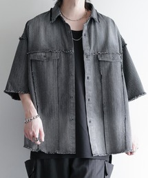 【cussil/クシル】グラデーションストライプフリンジ半袖シャツ