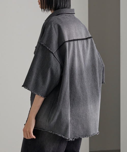 cussil(クシル)の「【cussil/クシル】グラデーションストライプフリンジ半袖シャツ(シャツ/ブラウス・メンズ・ブラック・M/S/L)」の10枚目の写真
