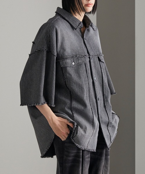 cussil(クシル)の「【cussil/クシル】グラデーションストライプフリンジ半袖シャツ(シャツ/ブラウス・メンズ・ブラック・M/S/L)」の13枚目の写真
