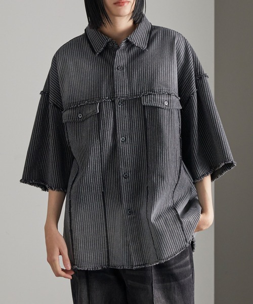 cussil(クシル)の「【cussil/クシル】グラデーションストライプフリンジ半袖シャツ(シャツ/ブラウス・メンズ・ブラック・M/S/L)」の14枚目の写真