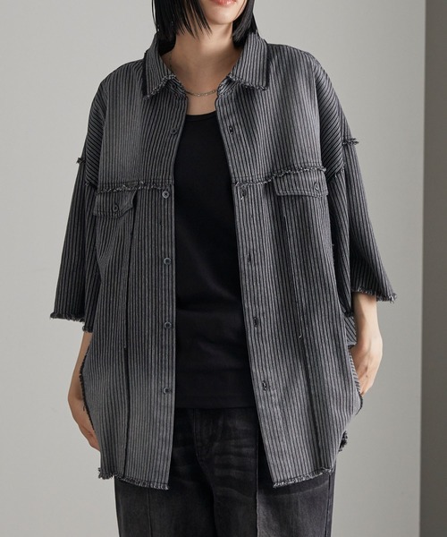 cussil(クシル)の「【cussil/クシル】グラデーションストライプフリンジ半袖シャツ(シャツ/ブラウス・メンズ・ブラック・M/S/L)」の15枚目の写真