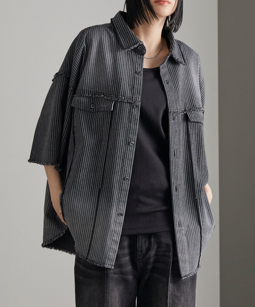 cussil(クシル)の「【cussil/クシル】グラデーションストライプフリンジ半袖シャツ(シャツ/ブラウス・メンズ・ブラック・M/S/L)」の16枚目の写真