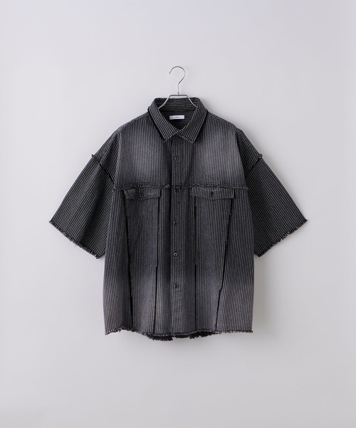 cussil(クシル)の「【cussil/クシル】グラデーションストライプフリンジ半袖シャツ(シャツ/ブラウス・メンズ・ブラック・M/S/L)」の22枚目の写真