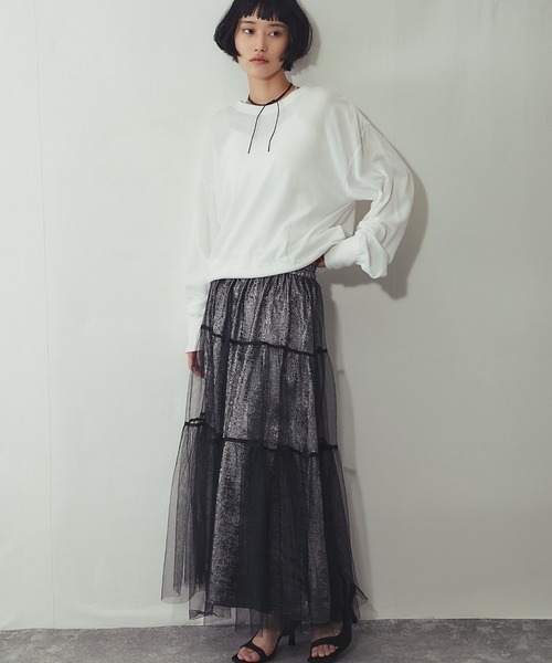 ANOTHER S（アナザーエス）の「ラメチュールロングスカート（スカート・レディース・ブラック・M）」の7枚目の写真