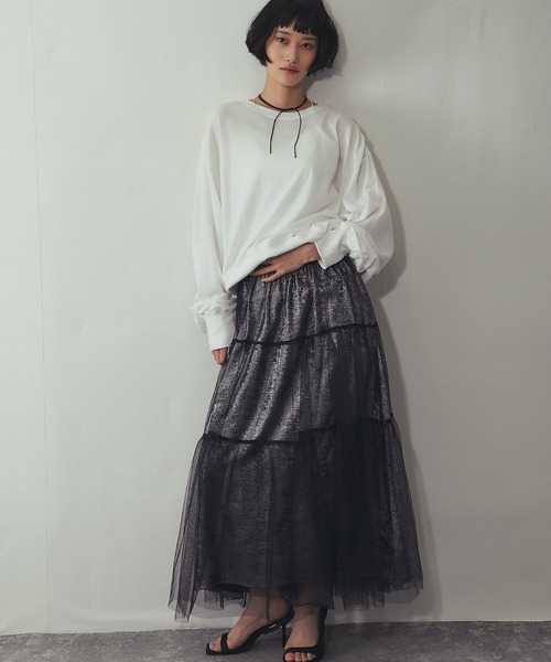 ANOTHER S（アナザーエス）の「ラメチュールロングスカート（スカート・レディース・ブラック・M）」の9枚目の写真