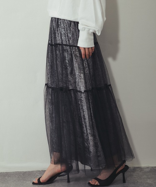 ANOTHER S（アナザーエス）の「ラメチュールロングスカート（スカート・レディース・ブラック・M）」の13枚目の写真