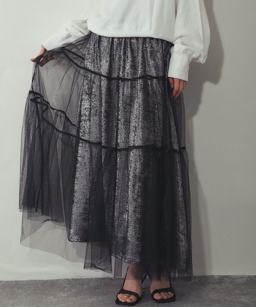 ANOTHER S（アナザーエス）の「ラメチュールロングスカート（スカート・レディース・ブラック・M）」の5枚目の写真