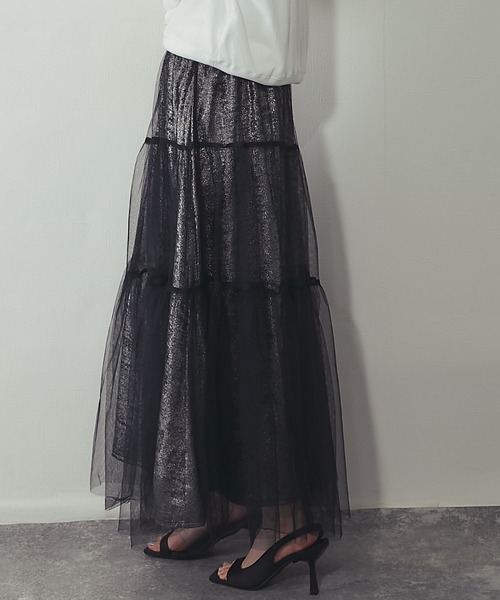 ANOTHER S（アナザーエス）の「ラメチュールロングスカート（スカート・レディース・ブラック・M）」の3枚目の写真