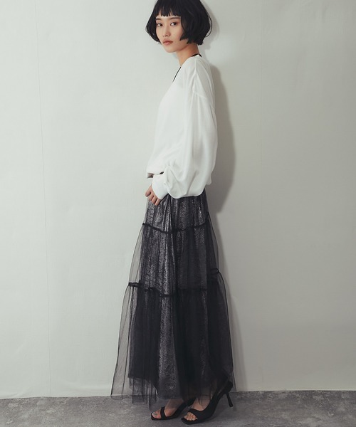 ANOTHER S（アナザーエス）の「ラメチュールロングスカート（スカート・レディース・ブラック・M）」の6枚目の写真