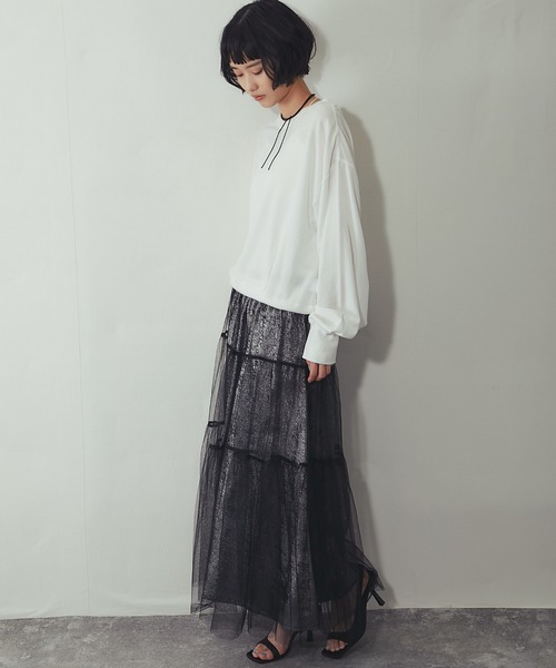 ANOTHER S（アナザーエス）の「ラメチュールロングスカート（スカート・レディース・ブラック・M）」の16枚目の写真