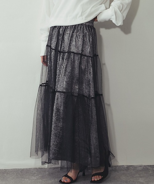 ANOTHER S（アナザーエス）の「ラメチュールロングスカート（スカート・レディース・ブラック・M）」の12枚目の写真