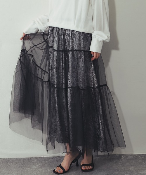 ANOTHER S（アナザーエス）の「ラメチュールロングスカート（スカート・レディース・ブラック・M）」の10枚目の写真