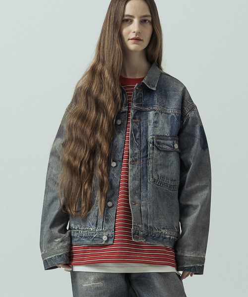 SLICK(スリック)の「【SLICK/スリック】Trompe-l'oeil Denim 1st Type Tracker Jacket/トロンプロイユ1STタイプデニムジャケット/ヴィンテージ/プリントデニム(デニムジャケット・メンズ・インディゴブルー・1/3/2)」の2枚目の写真