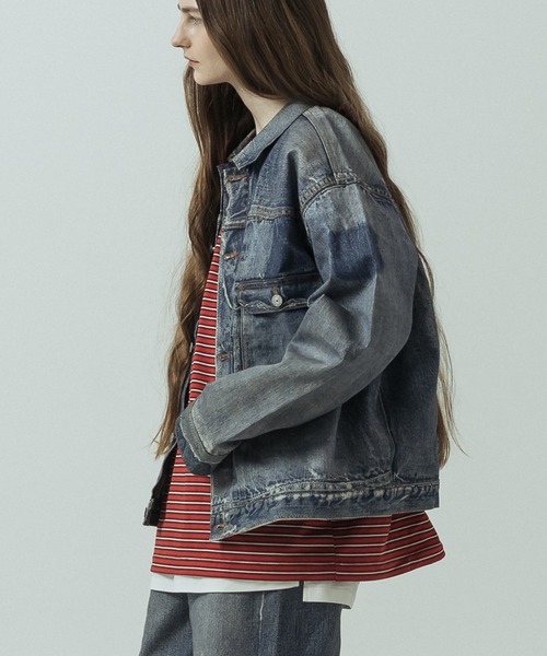 SLICK(スリック)の「【SLICK/スリック】Trompe-l'oeil Denim 1st Type Tracker Jacket/トロンプロイユ1STタイプデニムジャケット/ヴィンテージ/プリントデニム(デニムジャケット・メンズ・インディゴブルー・1/3/2)」の4枚目の写真