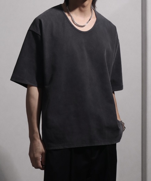 welise(ウェライズ)の「【welise/ウェライズ】シルケットライクスムースコットン ボクシーショート UネックTシャツ/接触冷感 UVカット(Tシャツ/カットソー・メンズ・ブルー/ブラック系その他/ブラック/ホワイト・L/M/S)」の3枚目の写真