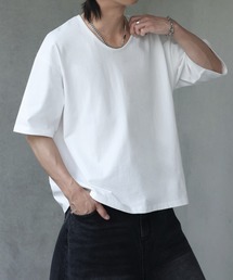 【welise/ウェライズ】シルケットライクスムースコットン ボクシーショート UネックTシャツ/接触冷感 UVカット