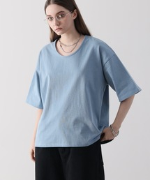 【welise/ウェライズ】シルケットライクスムースコットン ボクシーショート UネックTシャツ/接触冷感 UVカット