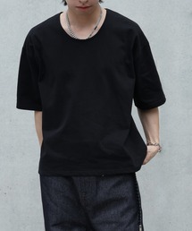 【welise/ウェライズ】シルケットライクスムースコットン ボクシーショート UネックTシャツ/接触冷感 UVカット