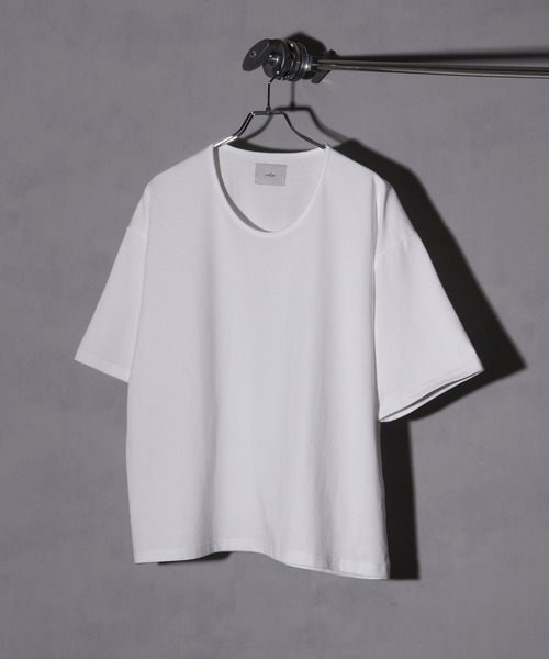welise(ウェライズ)の「【welise/ウェライズ】シルケットライクスムースコットン ボクシーショート UネックTシャツ/接触冷感 UVカット(Tシャツ/カットソー・メンズ・ブルー/ブラック系その他/ブラック/ホワイト・L/M/S)」の5枚目の写真