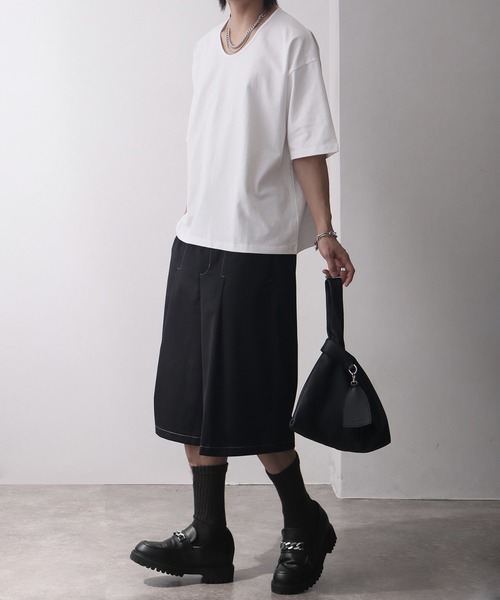 welise(ウェライズ)の「【welise/ウェライズ】シルケットライクスムースコットン ボクシーショート UネックTシャツ/接触冷感 UVカット(Tシャツ/カットソー・メンズ・ブルー/ブラック系その他/ブラック/ホワイト・L/M/S)」の12枚目の写真