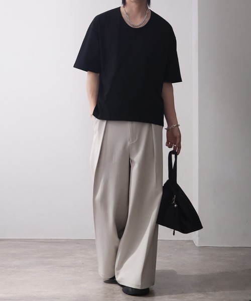 welise(ウェライズ)の「【welise/ウェライズ】シルケットライクスムースコットン ボクシーショート UネックTシャツ/接触冷感 UVカット(Tシャツ/カットソー・メンズ・ブルー/ブラック系その他/ブラック/ホワイト・L/M/S)」の17枚目の写真