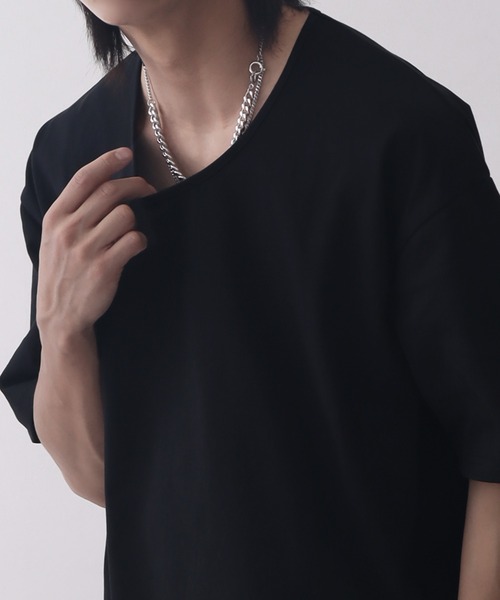 welise(ウェライズ)の「【welise/ウェライズ】シルケットライクスムースコットン ボクシーショート UネックTシャツ/接触冷感 UVカット(Tシャツ/カットソー・メンズ・ブルー/ブラック系その他/ブラック/ホワイト・L/M/S)」の13枚目の写真