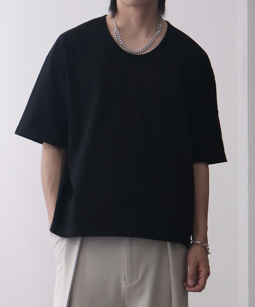welise(ウェライズ)の「【welise/ウェライズ】シルケットライクスムースコットン ボクシーショート UネックTシャツ/接触冷感 UVカット(Tシャツ/カットソー・メンズ・ブルー/ブラック系その他/ブラック/ホワイト・L/M/S)」の15枚目の写真