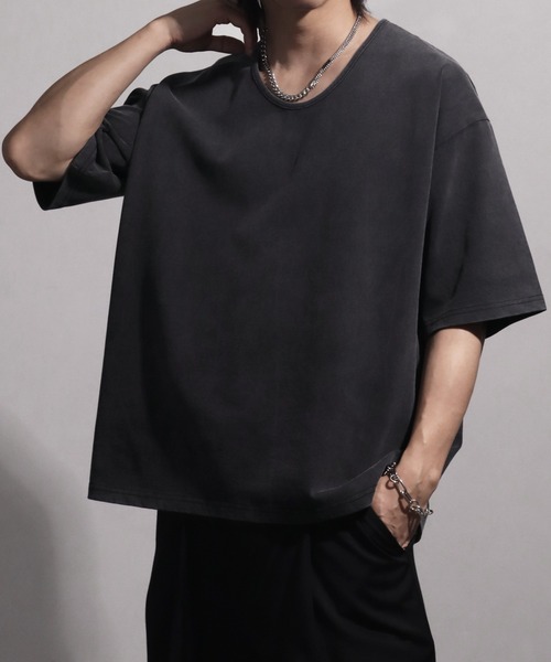 welise(ウェライズ)の「【welise/ウェライズ】シルケットライクスムースコットン ボクシーショート UネックTシャツ/接触冷感 UVカット(Tシャツ/カットソー・メンズ・ブルー/ブラック系その他/ブラック/ホワイト・L/M/S)」の20枚目の写真