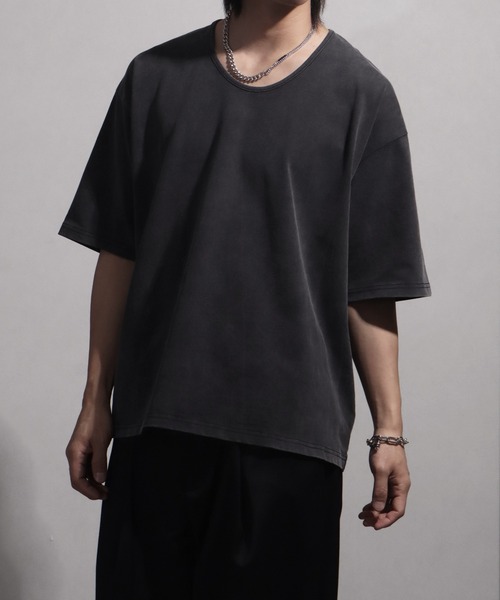 welise(ウェライズ)の「【welise/ウェライズ】シルケットライクスムースコットン ボクシーショート UネックTシャツ/接触冷感 UVカット(Tシャツ/カットソー・メンズ・ブルー/ブラック系その他/ブラック/ホワイト・L/M/S)」の19枚目の写真