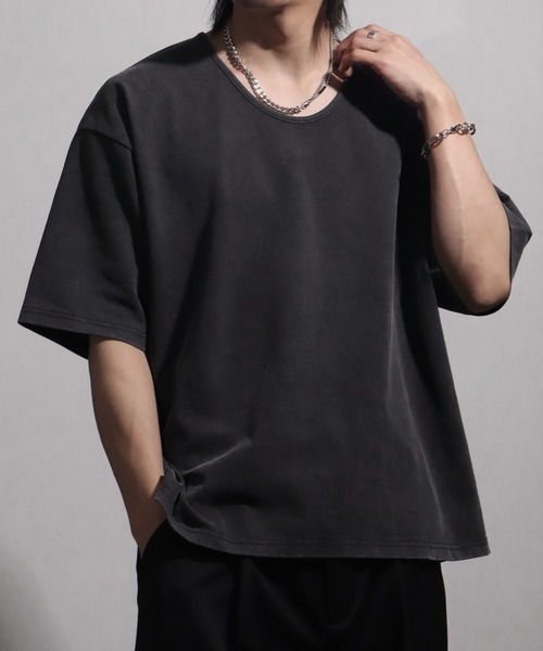 welise(ウェライズ)の「【welise/ウェライズ】シルケットライクスムースコットン ボクシーショート UネックTシャツ/接触冷感 UVカット(Tシャツ/カットソー・メンズ・ブルー/ブラック系その他/ブラック/ホワイト・L/M/S)」の21枚目の写真