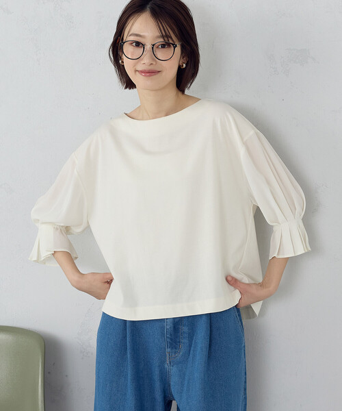 COMME CA ISM(コムサイズム)の「【接触冷感】キャンディスリーブ カットソー(Tシャツ/カットソー・レディース・ホワイト/サックスブルー/ブラック・LARGE/MEDIUM)」の1枚目の写真