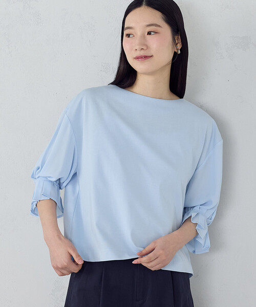 COMME CA ISM(コムサイズム)の「【接触冷感】キャンディスリーブ カットソー(Tシャツ/カットソー・レディース・ホワイト/サックスブルー/ブラック・LARGE/MEDIUM)」の3枚目の写真