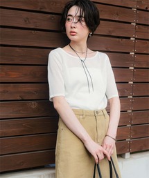 ウォッシャブルリネンタッチハーフスリーブニット