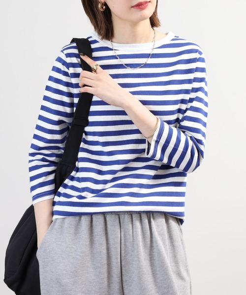 SO(エスオー)の「七分袖カットソー(Tシャツ/カットソー・レディース・ホワイト×ネイビー/ホワイト/ホワイト×ブラック/ホワイト×ブルー/ブラック/ホワイト×グレー/パープル系その他・F)」の3枚目の写真