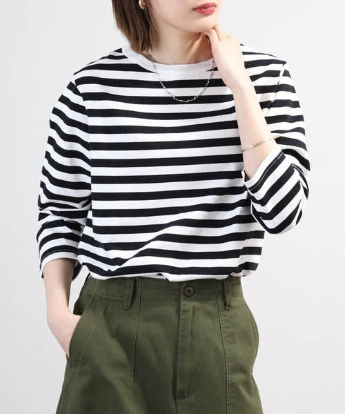 SO(エスオー)の「七分袖カットソー(Tシャツ/カットソー・レディース・ホワイト×ネイビー/ホワイト/ホワイト×ブラック/ホワイト×ブルー/ブラック/ホワイト×グレー/パープル系その他・F)」の4枚目の写真