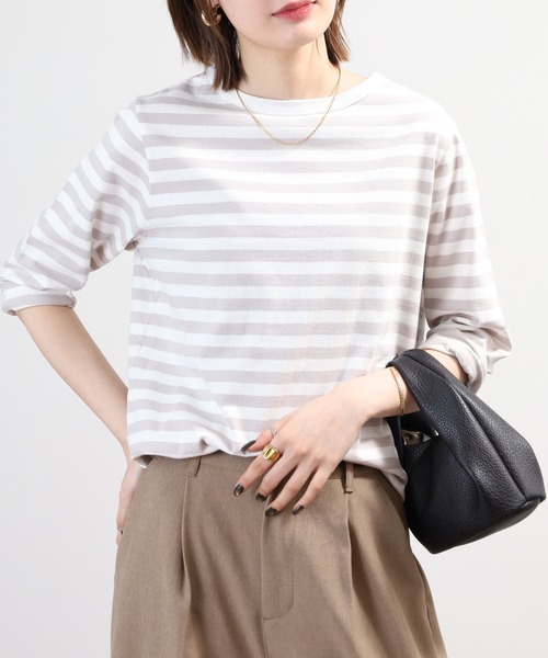 SO(エスオー)の「七分袖カットソー(Tシャツ/カットソー・レディース・ホワイト×ネイビー/ホワイト/ホワイト×ブラック/ホワイト×ブルー/ブラック/ホワイト×グレー/パープル系その他・F)」の5枚目の写真