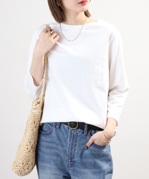 SO(エスオー)の「七分袖カットソー(Tシャツ/カットソー・レディース・ホワイト×ネイビー/ホワイト/ホワイト×ブラック/ホワイト×ブルー/ブラック/ホワイト×グレー/パープル系その他・F)」の1枚目の写真