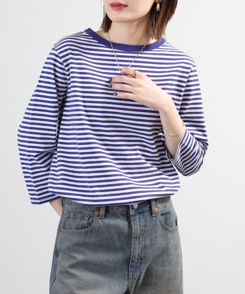 SO(エスオー)の「七分袖カットソー(Tシャツ/カットソー・レディース・ホワイト×ネイビー/ホワイト/ホワイト×ブラック/ホワイト×ブルー/ブラック/ホワイト×グレー/パープル系その他・F)」の6枚目の写真