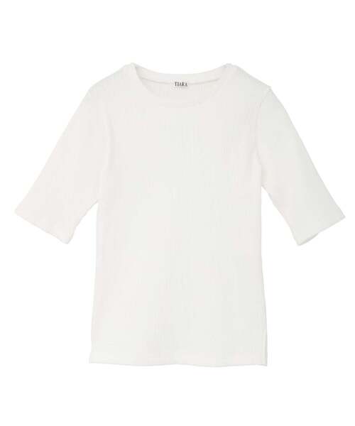 Tiara(ティアラ)の「コンパクトリブトップス(Tシャツ/カットソー・レディース・イエロー/ホワイト/ブラック・FREE)」の1枚目の写真