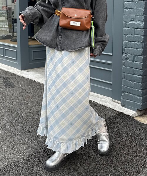 CIAOPANIC（チャオパニック）の「バイヤスチェックシアーIライン裾フリルスカート（スカート・レディース・ピンク/グリーン/アイボリー・ONE SIZE）」の4枚目の写真