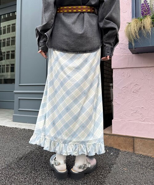 CIAOPANIC（チャオパニック）の「バイヤスチェックシアーIライン裾フリルスカート（スカート・レディース・ピンク/グリーン/アイボリー・ONE SIZE）」の5枚目の写真