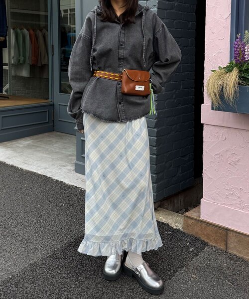 CIAOPANIC（チャオパニック）の「バイヤスチェックシアーIライン裾フリルスカート（スカート・レディース・ピンク/グリーン/アイボリー・ONE SIZE）」の6枚目の写真