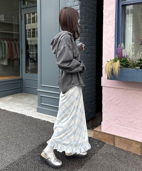 CIAOPANIC（チャオパニック）の「バイヤスチェックシアーIライン裾フリルスカート（スカート・レディース・ピンク/グリーン/アイボリー・ONE SIZE）」の7枚目の写真