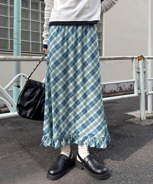 CIAOPANIC（チャオパニック）の「バイヤスチェックシアーIライン裾フリルスカート（スカート・レディース・ピンク/グリーン/アイボリー・ONE SIZE）」の17枚目の写真