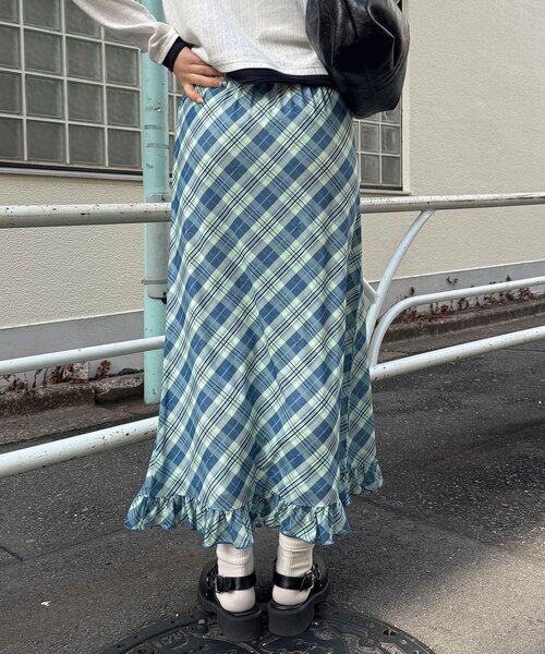 CIAOPANIC（チャオパニック）の「バイヤスチェックシアーIライン裾フリルスカート（スカート・レディース・ピンク/グリーン/アイボリー・ONE SIZE）」の19枚目の写真