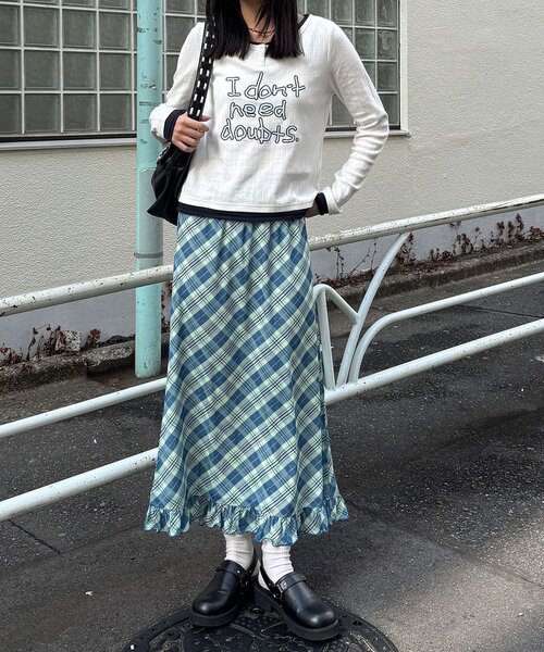 CIAOPANIC（チャオパニック）の「バイヤスチェックシアーIライン裾フリルスカート（スカート・レディース・ピンク/グリーン/アイボリー・ONE SIZE）」の20枚目の写真