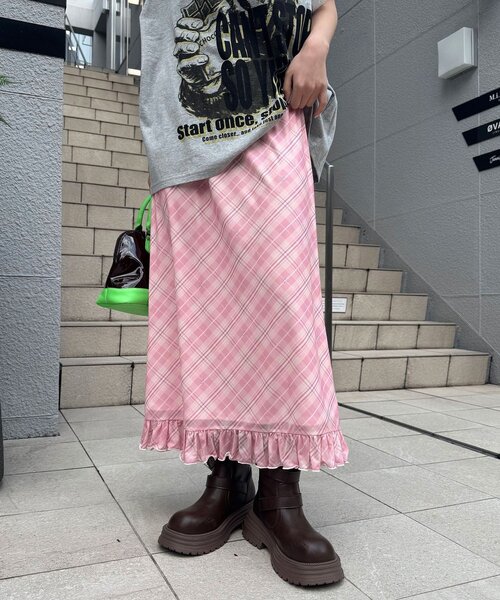 CIAOPANIC（チャオパニック）の「バイヤスチェックシアーIライン裾フリルスカート（スカート・レディース・ピンク/グリーン/アイボリー・ONE SIZE）」の13枚目の写真